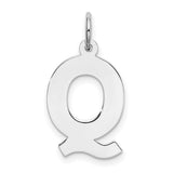 Sterling Silver Letter Q Pendant, Polished Block Alphabet Initial Charm, Minimalist Jewelry