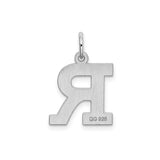 Sterling Silver Initial Pendant, Block Letter R Charm, Polished Alphabet Jewelry
