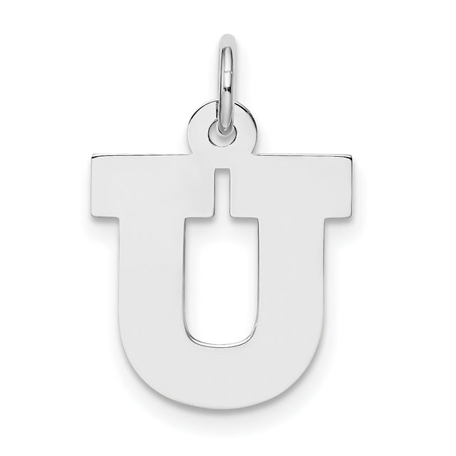Sterling Silver Letter U Pendant Charm, Bold Block Initial Design, Unisex Monogram Jewelry