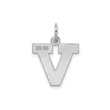 Sterling Silver Letter V Pendant, Polished Block Initial Charm, Modern Monogram Jewelry