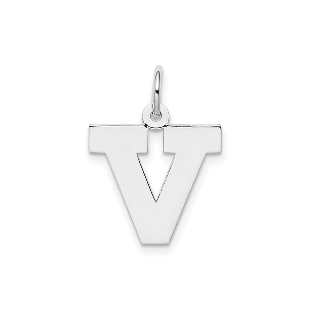 Sterling Silver Letter V Pendant, Polished Block Initial Charm, Modern Monogram Jewelry