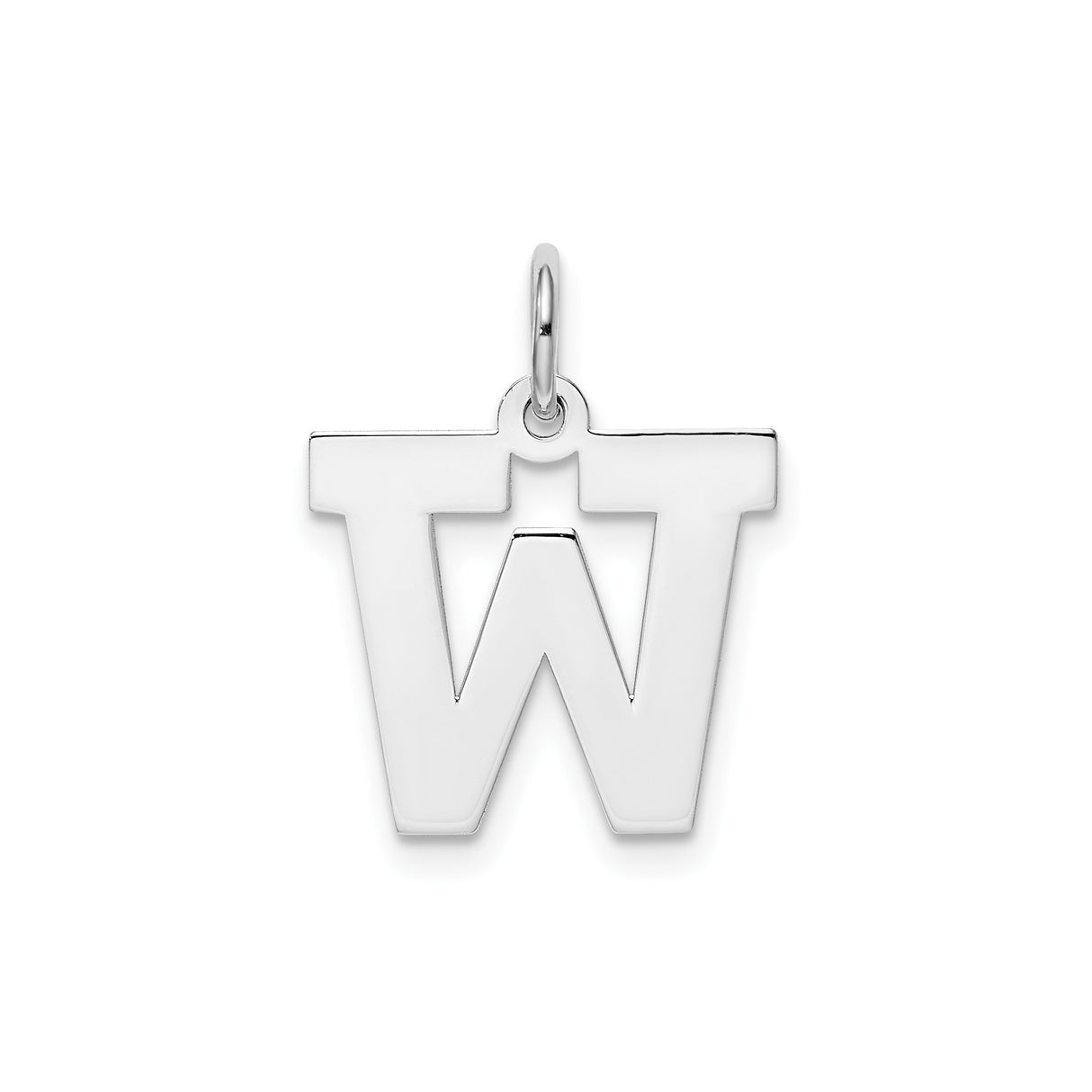 Sterling Silver W Pendant Charm, Polished Block Letter Initial Monogram Jewelry