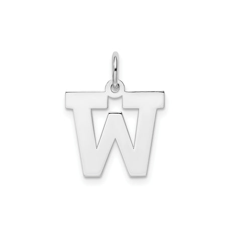 Sterling Silver W Pendant Charm, Polished Block Letter Initial Monogram Jewelry