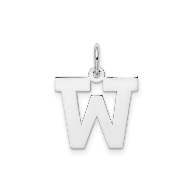 Sterling Silver W Pendant Charm, Polished Block Letter Initial Monogram Jewelry