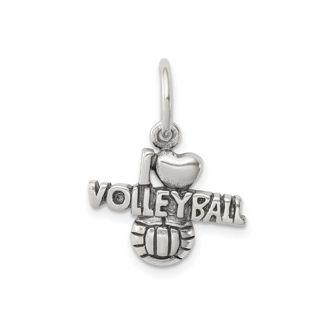 Sterling Silver Volleyball Pendant with Heart Charm, Sports Jewelry for Players and Fans