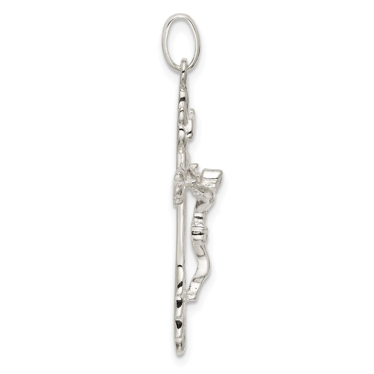 Sterling Silver Crucifix Cross Pendant with INRI Textured Detail and Leaf Motif
