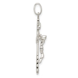 Sterling Silver Crucifix Cross Pendant with INRI Textured Detail and Leaf Motif