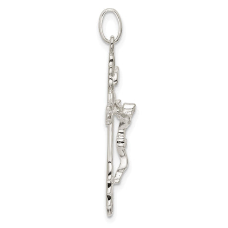 Sterling Silver Crucifix Cross Pendant with INRI Textured Detail and Leaf Motif