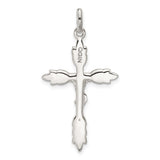 Sterling Silver Crucifix Cross Pendant with INRI Textured Detail and Leaf Motif