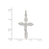Sterling Silver Crucifix Cross Pendant with INRI Textured Detail and Leaf Motif