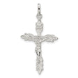 Sterling Silver Crucifix Cross Pendant with INRI Textured Detail and Leaf Motif