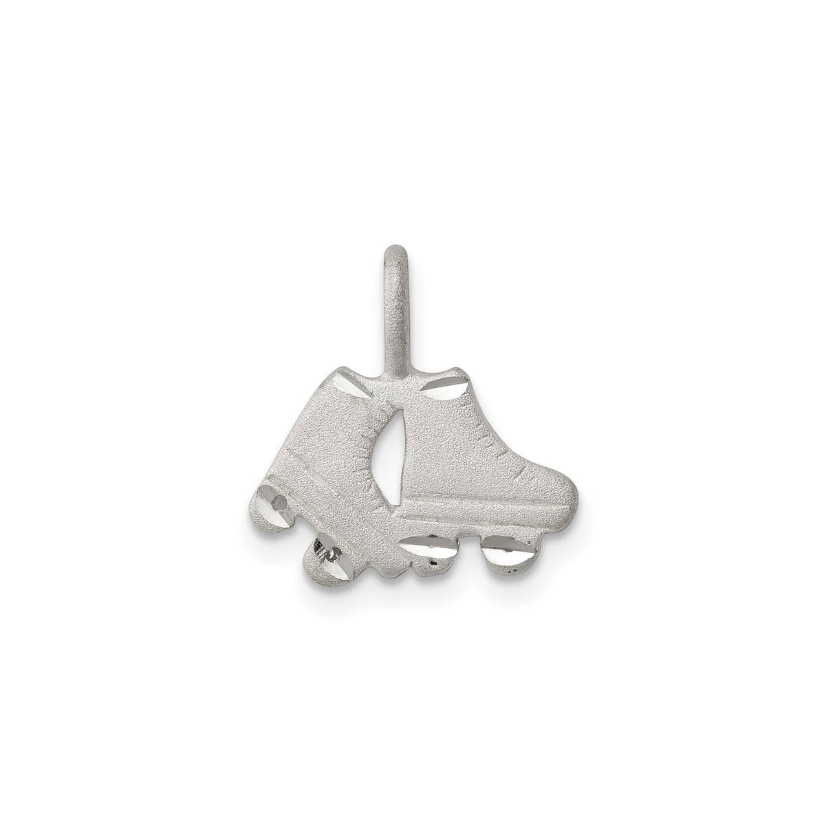 Sterling Silver Roller Skate Pendant with Textured and High Polish Finish, Vintage Quad Skates Charm
