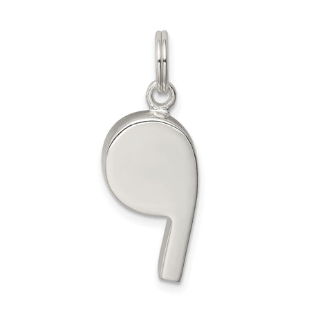 Sterling Silver Whistle Pendant, Smooth Polished Sports Charm for Coaches and Athletes