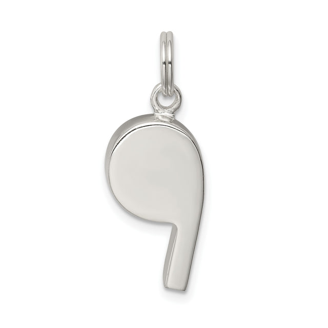 Sterling Silver Whistle Pendant, Smooth Polished Sports Charm for Coaches and Athletes