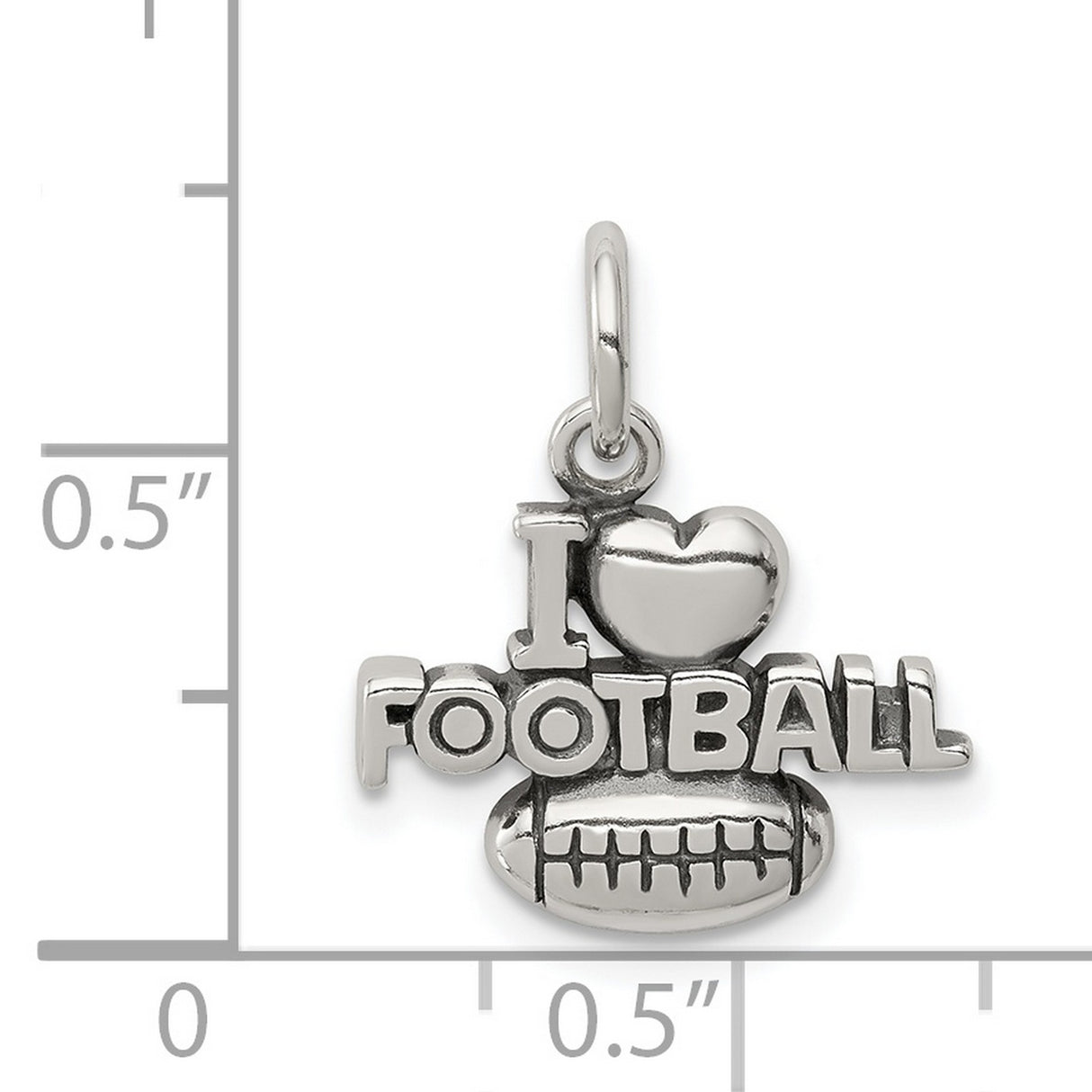 I Love Football Words with Heart and Ball Charm Pendant in Real 925 Sterling Silver