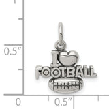 I Love Football Words with Heart and Ball Charm Pendant in Real 925 Sterling Silver