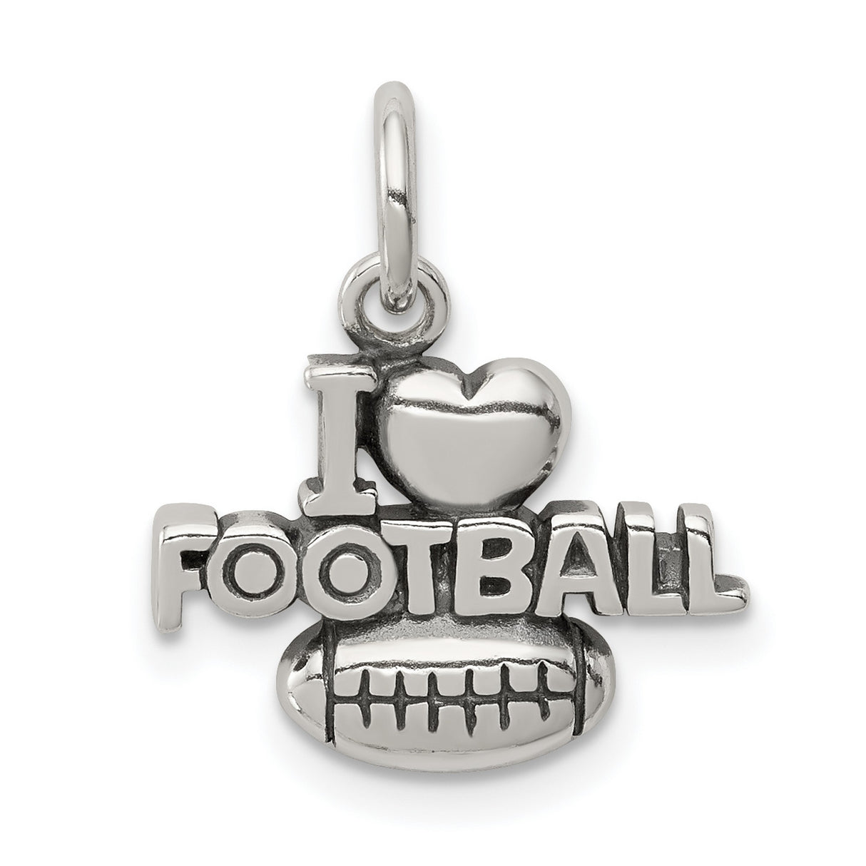 I Love Football Words with Heart and Ball Charm Pendant in Real 925 Sterling Silver