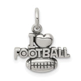 I Love Football Words with Heart and Ball Charm Pendant in Real 925 Sterling Silver