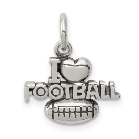 I Love Football Words with Heart and Ball Charm Pendant in Real 925 Sterling Silver