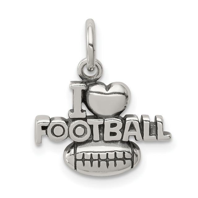 I Love Football Words with Heart and Ball Charm Pendant in Real 925 Sterling Silver