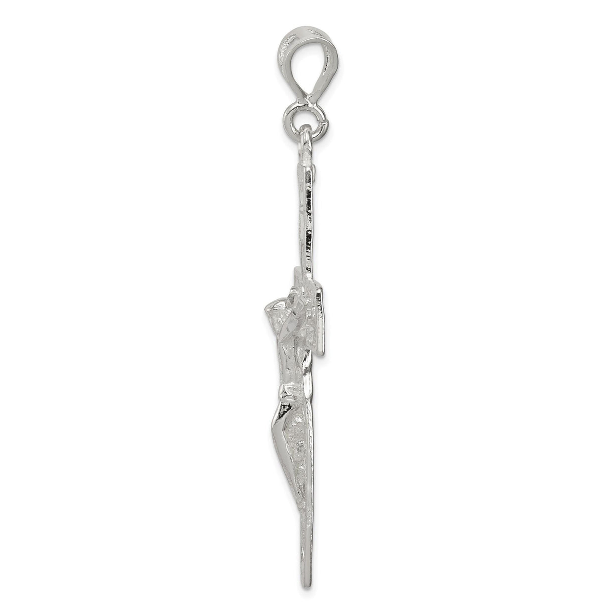 Sterling Silver Crucifix Cross Pendant with Jesus Figure and Scrollwork Openwork Design