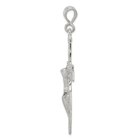 Sterling Silver Crucifix Cross Pendant with Jesus Figure and Scrollwork Openwork Design