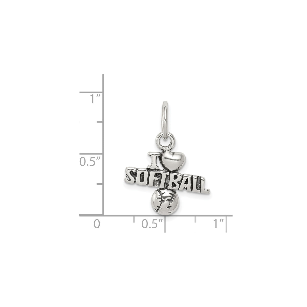 Sterling Silver Softball Charm Pendant with Heart and Ball Design for Women or Girls