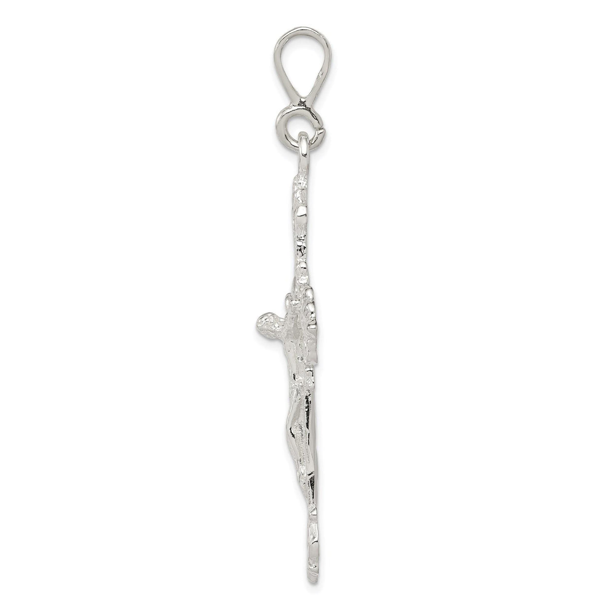Sterling Silver Crucifix Cross Pendant with Sculpted Jesus, Gothic Fleur Design
