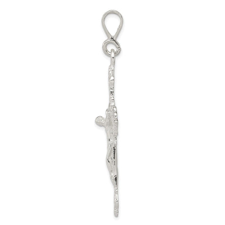 Sterling Silver Crucifix Cross Pendant with Sculpted Jesus, Gothic Fleur Design