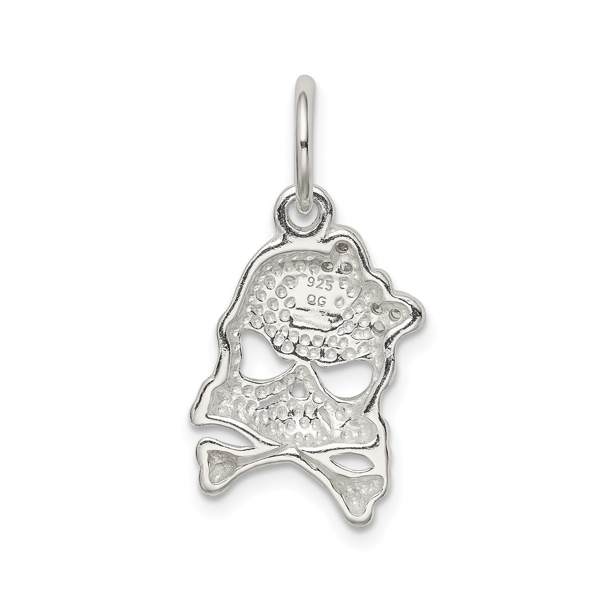 Sterling Silver Skull and Crossbones Pendant with Cubic Zirconia Bow, Gothic Punk Style