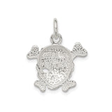 Sterling Silver Pirate Skull Pendant with Cubic Zirconia Eye Patch and Crossbones Design