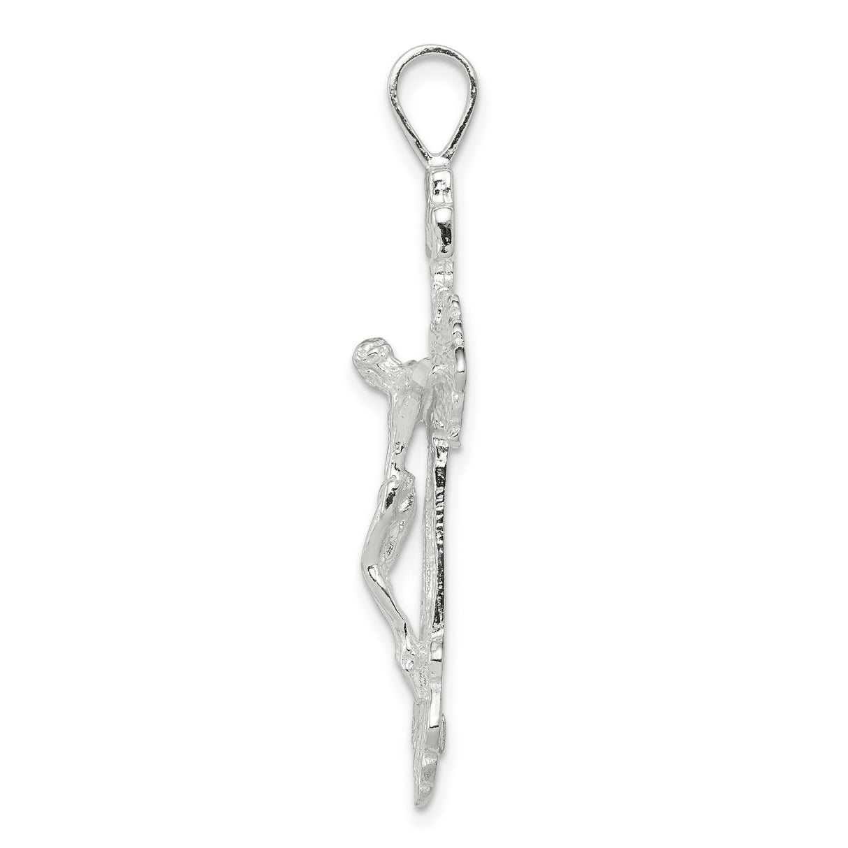 Sterling Silver Crucifix Cross Pendant with Jesus Figure, Textured Catholic Faith Charm