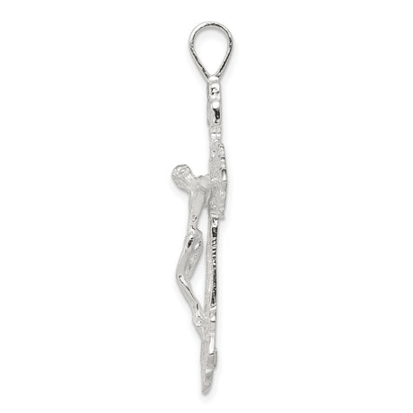 Sterling Silver Crucifix Cross Pendant with Jesus Figure, Textured Catholic Faith Charm