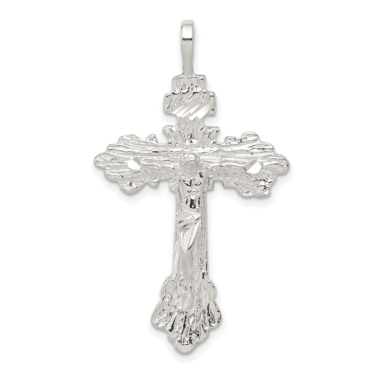 Sterling Silver Crucifix Cross Pendant with Jesus Figure, Textured Catholic Faith Charm
