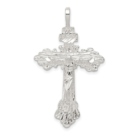 Sterling Silver Crucifix Cross Pendant with Jesus Figure, Textured Catholic Faith Charm