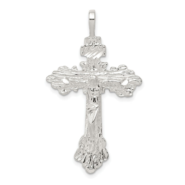 Sterling Silver Crucifix Cross Pendant with Jesus Figure, Textured Catholic Faith Charm