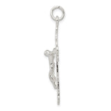 Sterling Silver Crucifix Cross Pendant with Raised Christ and Scrollwork Design