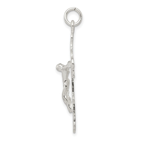 Sterling Silver Crucifix Cross Pendant with Raised Christ and Scrollwork Design