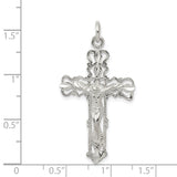 Sterling Silver Crucifix Cross Pendant with Raised Christ and Scrollwork Design