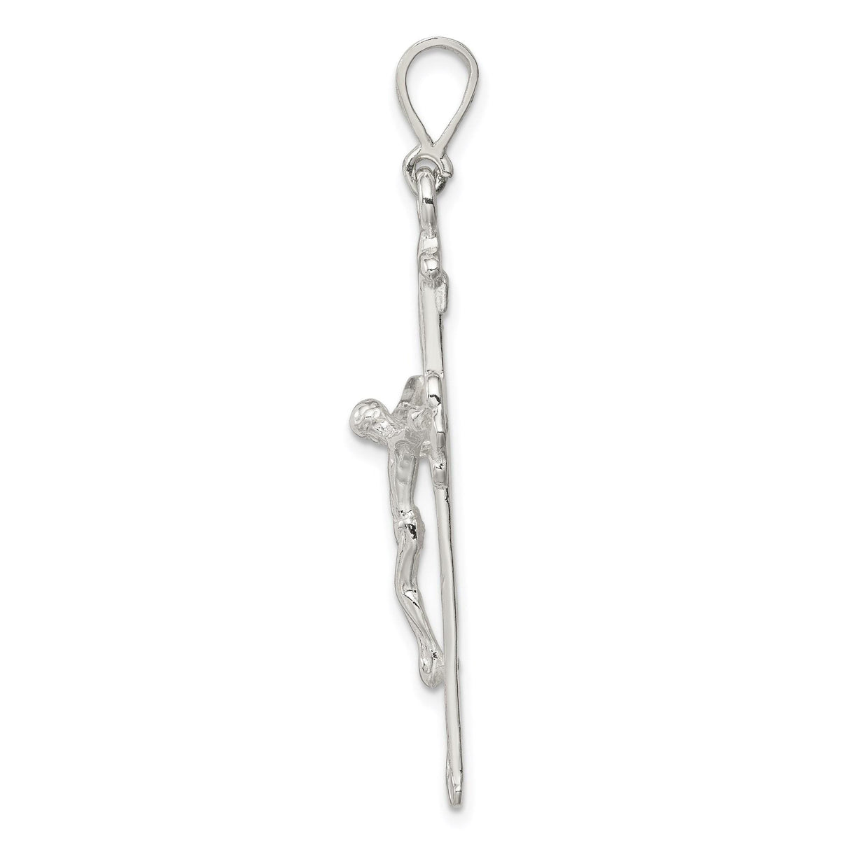 Sterling Silver Crucifix Cross Pendant with Textured Latin Cross and Christ Figure