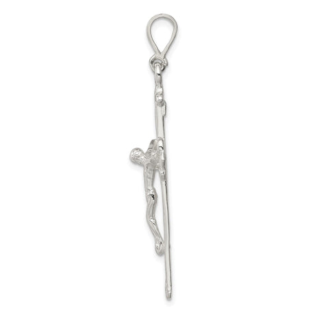 Sterling Silver Crucifix Cross Pendant with Textured Latin Cross and Christ Figure