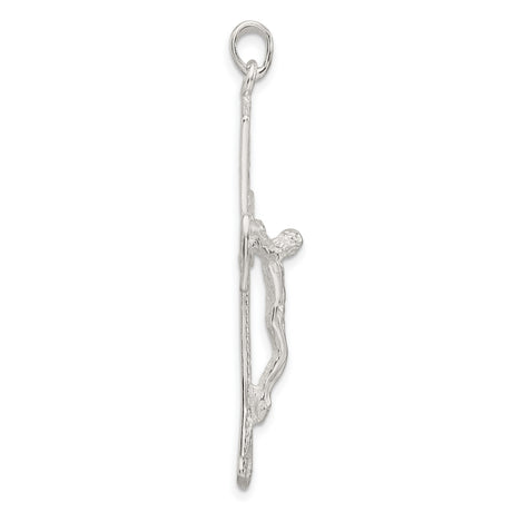 Sterling Silver Crucifix Cross Pendant with Etched Jesus Figure and Flared Latin Ends