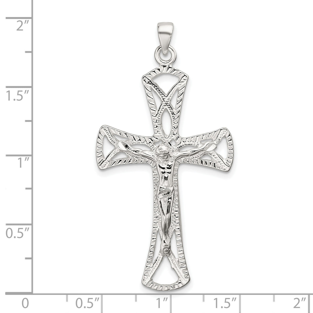 Sterling Silver Crucifix Cross Pendant with Etched Jesus Figure and Flared Latin Ends
