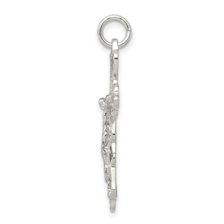 Sterling Silver Crucifix Pendant with Artistic Filigree Design Featuring Jesus on the Cross