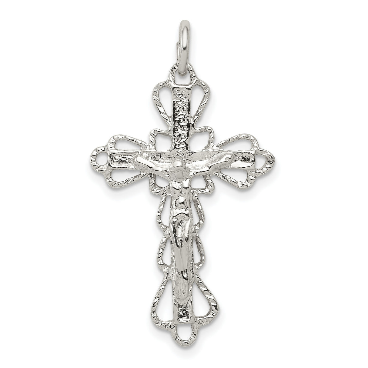 Sterling Silver Crucifix Pendant with Artistic Filigree Design Featuring Jesus on the Cross