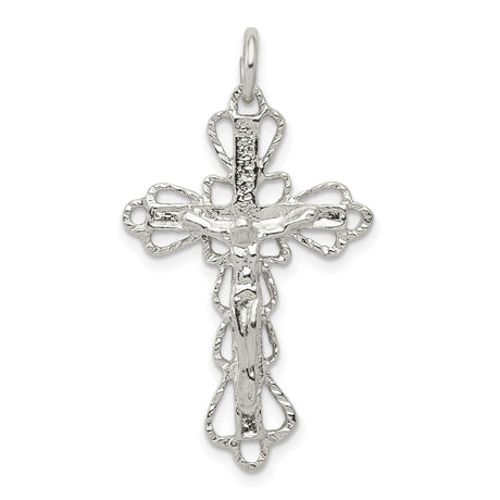 Sterling Silver Crucifix Pendant with Artistic Filigree Design Featuring Jesus on the Cross