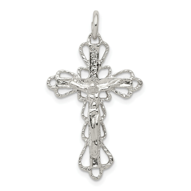 Sterling Silver Crucifix Pendant with Artistic Filigree Design Featuring Jesus on the Cross