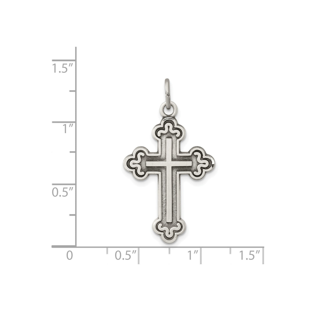 Sterling Silver Cross Pendant with Oxidized Gothic Budded Cathedral Design