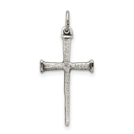 Antiqued Nail Cross Charm Pendant in Real 925 Sterling Silver