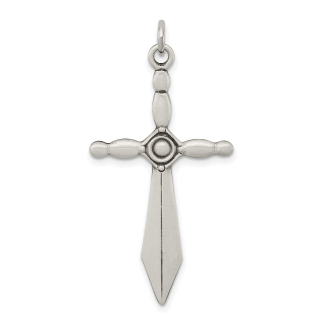 Sterling Silver Cross Pendant with Sword Design, Spiritual Faith Symbol for Men and Women